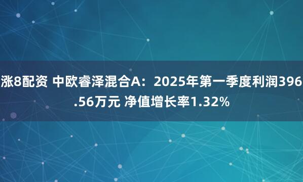 涨8配资 中欧睿泽混合A：2025年第一季度利润396.56万元 净值增长率1.32%